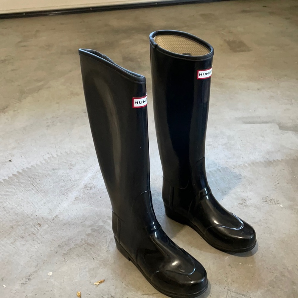 Hunter black knee high rain boots